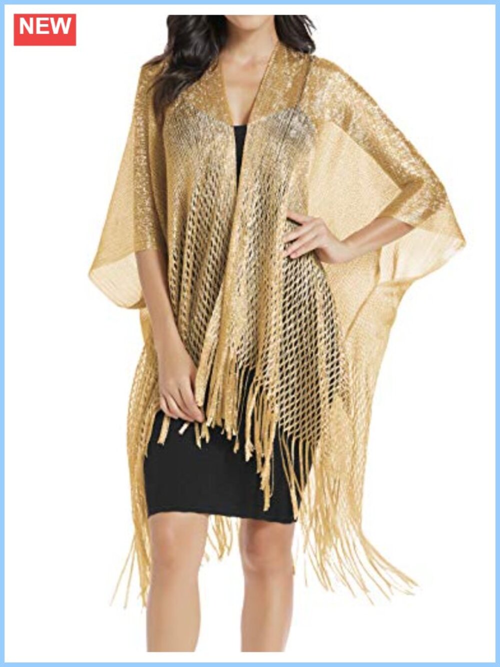Rheane Sparkly Sequin Evening Shawl Wrap with Fringe One Size Formal Wedding